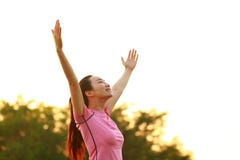 happy Asian Chinese woman embrace nature and sun stock image happy Asian Chinese woman embrace nature and sun stock image